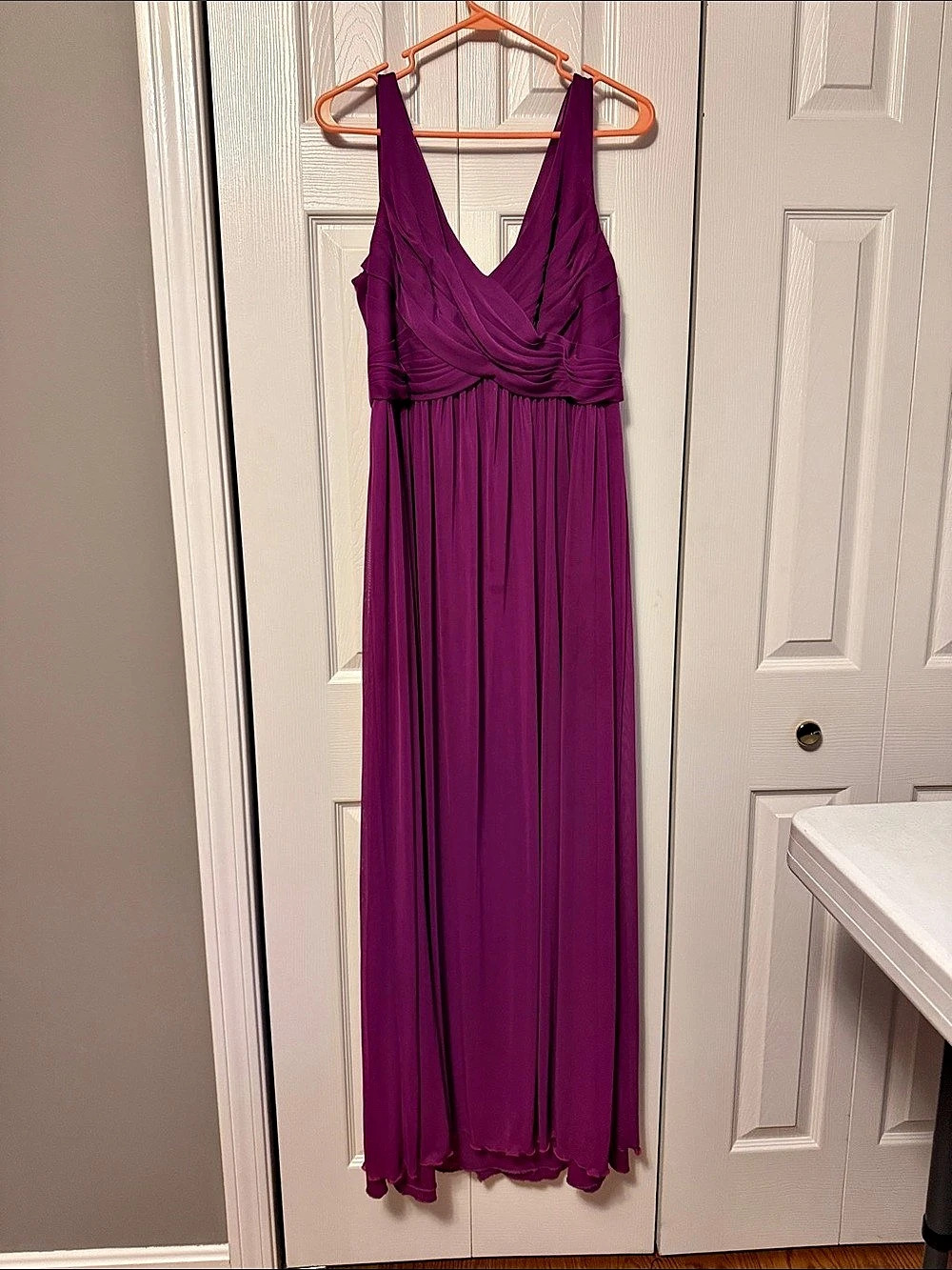 David's Bridal Purple Draped back Maxi Dress
